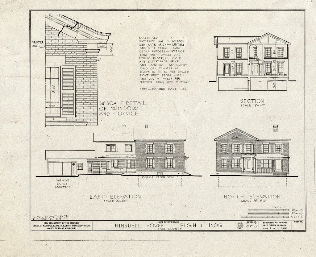 Blueprint HABS Ill,45-ELG,1- (Sheet 2 of 4) - A. B. Hinsdell House, 443 East Chicago Street, Elgin, Kane County, IL