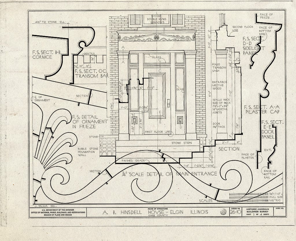 Blueprint HABS Ill,45-ELG,1- (Sheet 3 of 4) - A. B. Hinsdell House, 443 East Chicago Street, Elgin, Kane County, IL