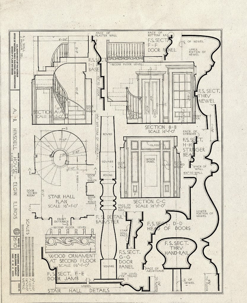 Blueprint HABS Ill,45-ELG,1- (Sheet 4 of 4) - A. B. Hinsdell House, 443 East Chicago Street, Elgin, Kane County, IL