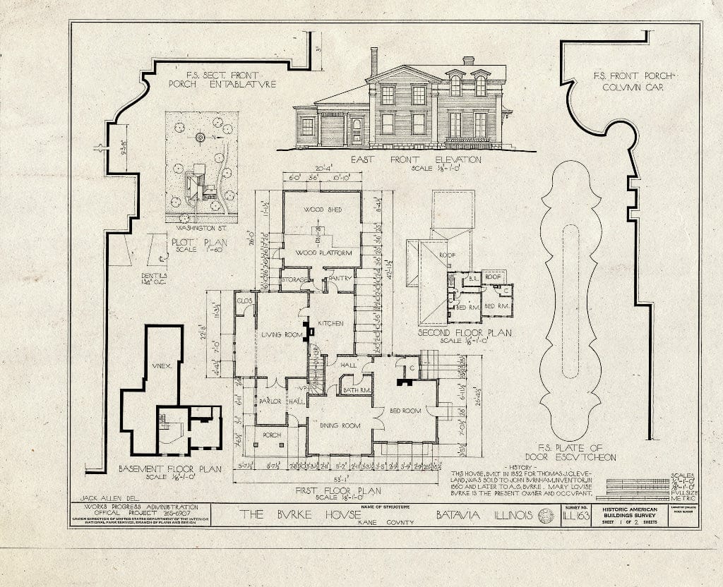 Blueprint HABS Ill,45-BATA,1- (Sheet 1 of 2) - Burke House, Washington Street, Batavia, Kane County, IL