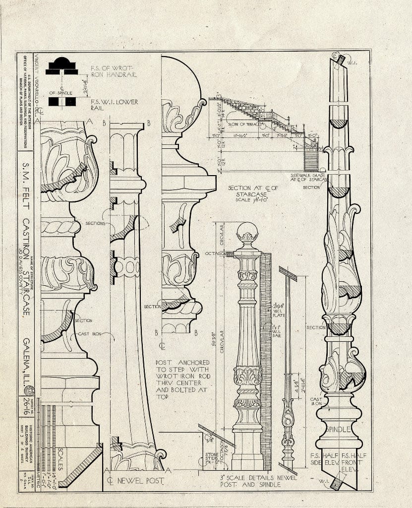 Blueprint HABS Ill,43-Gala,5- (Sheet 3 of 4) - S. M. Felt House (Staircase), Prospect Street, Galena, Jo Daviess County, IL
