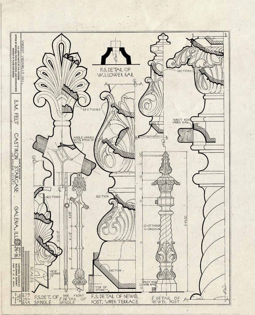 Blueprint HABS Ill,43-Gala,5- (Sheet 4 of 4) - S. M. Felt House (Staircase), Prospect Street, Galena, Jo Daviess County, IL
