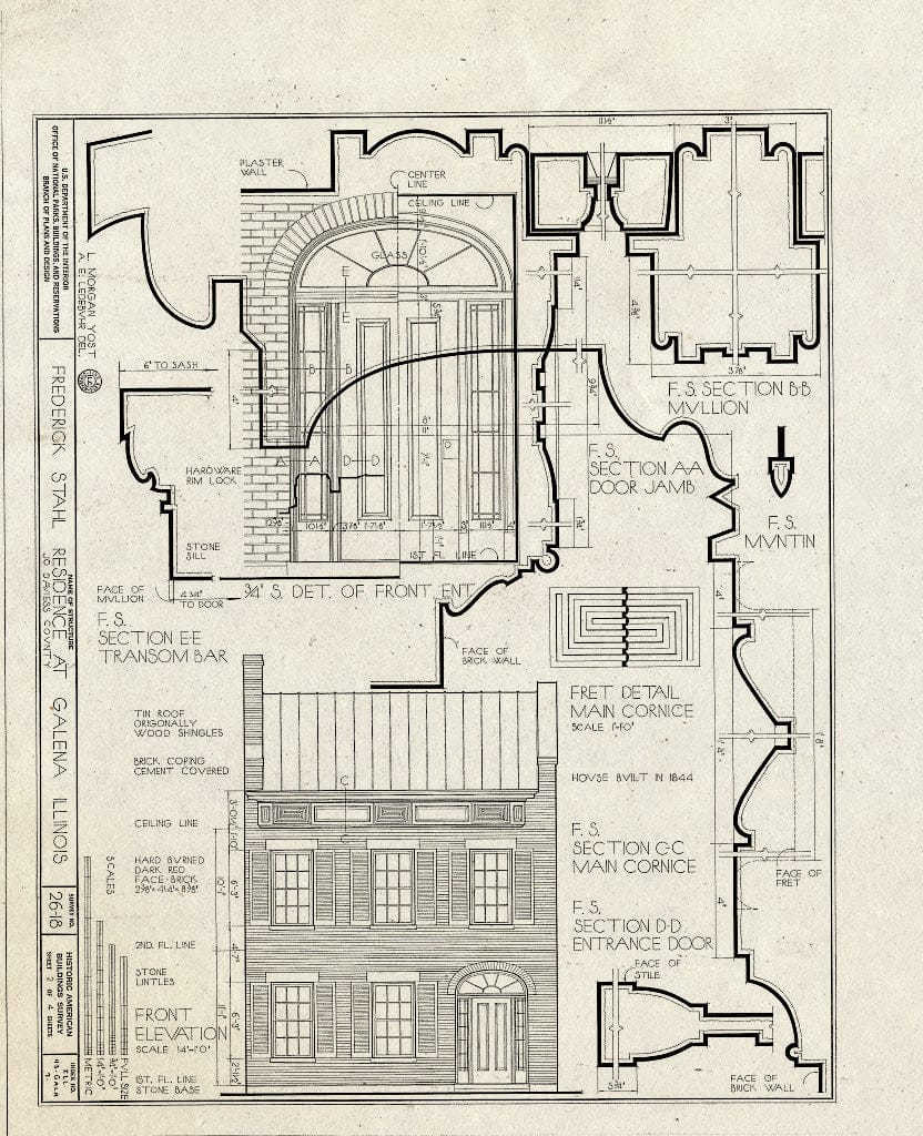 Blueprint HABS Ill,43-Gala,7- (Sheet 2 of 4) - Frederick Stahl House, 605 South Bench Street, Galena, Jo Daviess County, IL