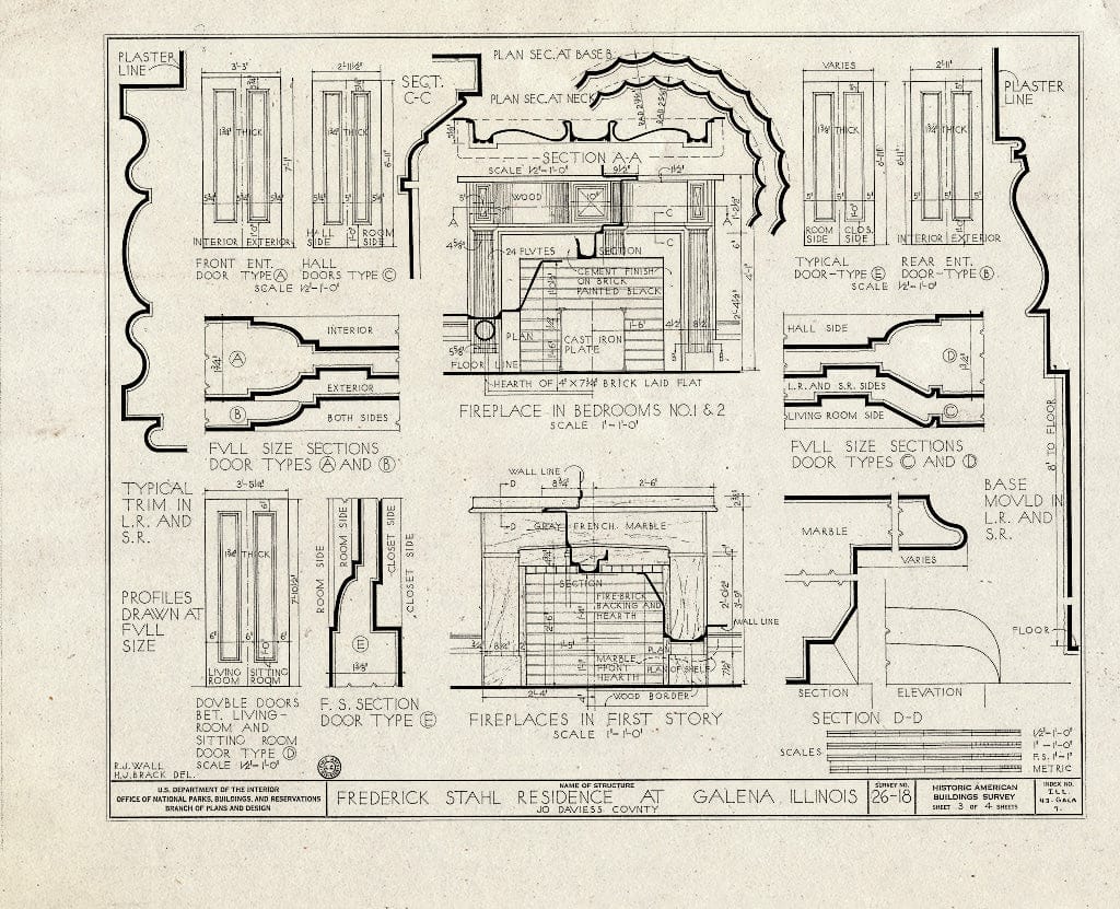 Blueprint HABS Ill,43-Gala,7- (Sheet 3 of 4) - Frederick Stahl House, 605 South Bench Street, Galena, Jo Daviess County, IL