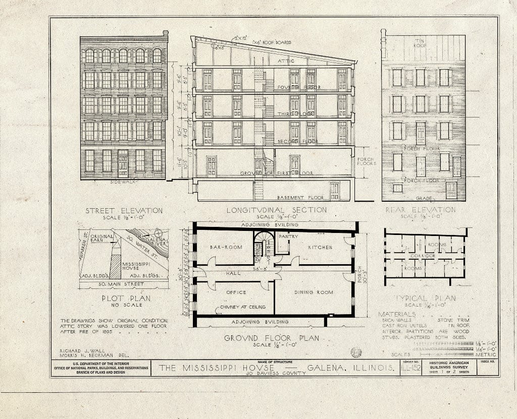 Blueprint HABS Ill,43-Gala,13- (Sheet 1 of 2) - Mississippi House (Hotel), South Main Street, Galena, Jo Daviess County, IL