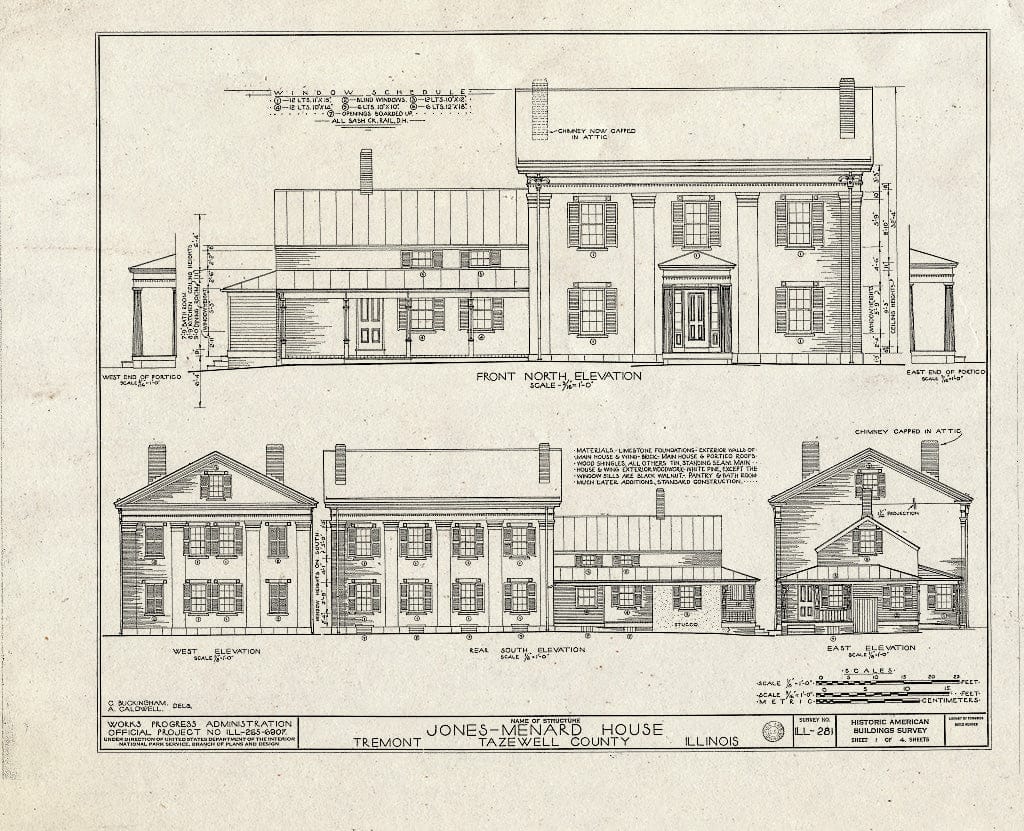 Blueprint HABS Ill,90-TREMO,1- (Sheet 1 of 4) - Jones-Menard House, Tremont, Tazewell County, IL