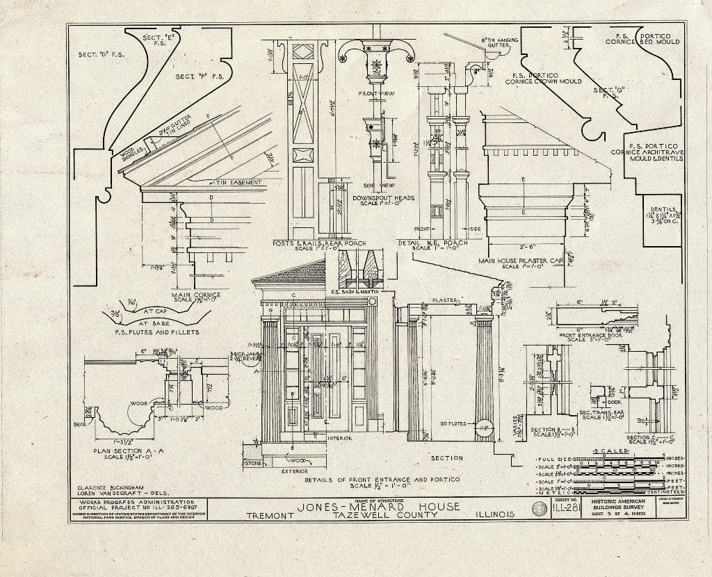 Blueprint HABS Ill,90-TREMO,1- (Sheet 3 of 4) - Jones-Menard House, Tremont, Tazewell County, IL