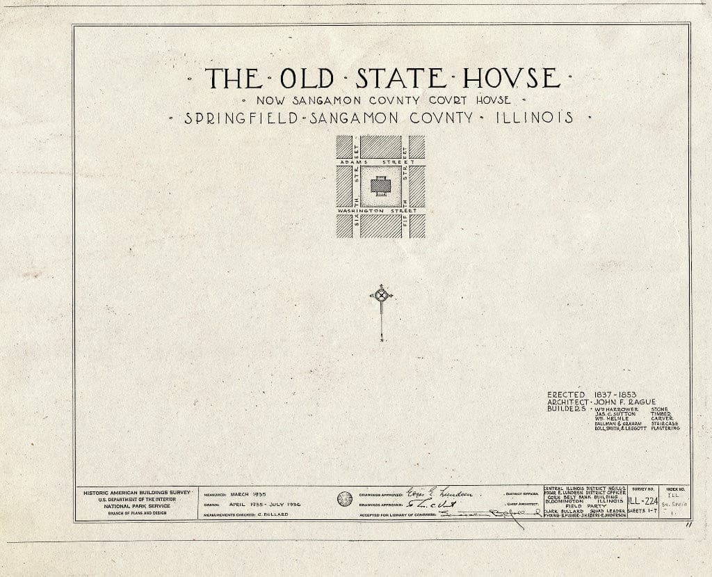 Blueprint HABS Ill,84-SPRIF,1- (Sheet 0 of 7) - Old State House, Springfield, Sangamon County, IL