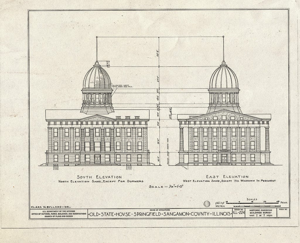 Blueprint HABS Ill,84-SPRIF,1- (Sheet 1 of 7) - Old State House, Springfield, Sangamon County, IL