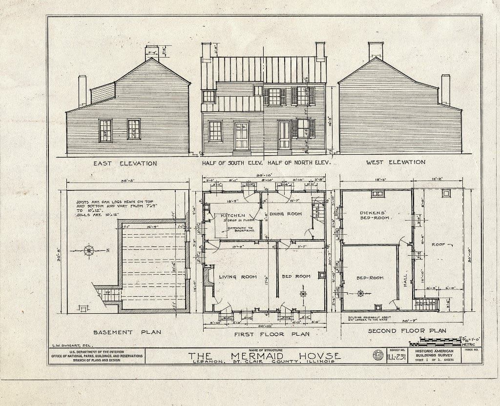 Blueprint HABS Ill,82-LEBA,2- (Sheet 1 of 2) - Mermaid House, 114 East Saint Louis Street, Lebanon, St. Clair County, IL