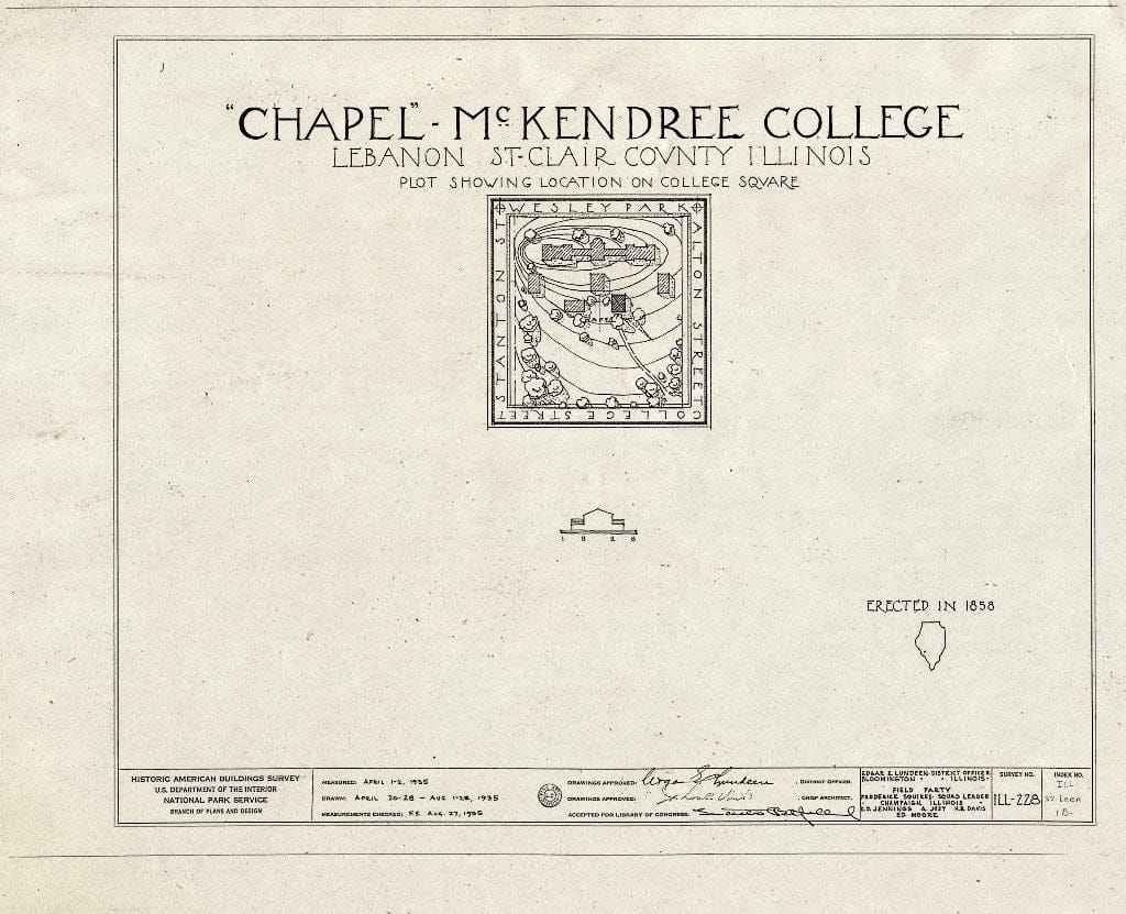 Blueprint HABS Ill,82-LEBA,1B- (Sheet 0 of 6) - McKendree College, Chapel, College Square, Lebanon, St. Clair County, IL