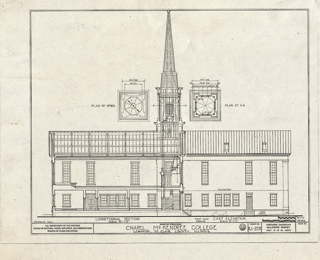 Blueprint HABS Ill,82-LEBA,1B- (Sheet 3 of 6) - McKendree College, Chapel, College Square, Lebanon, St. Clair County, IL