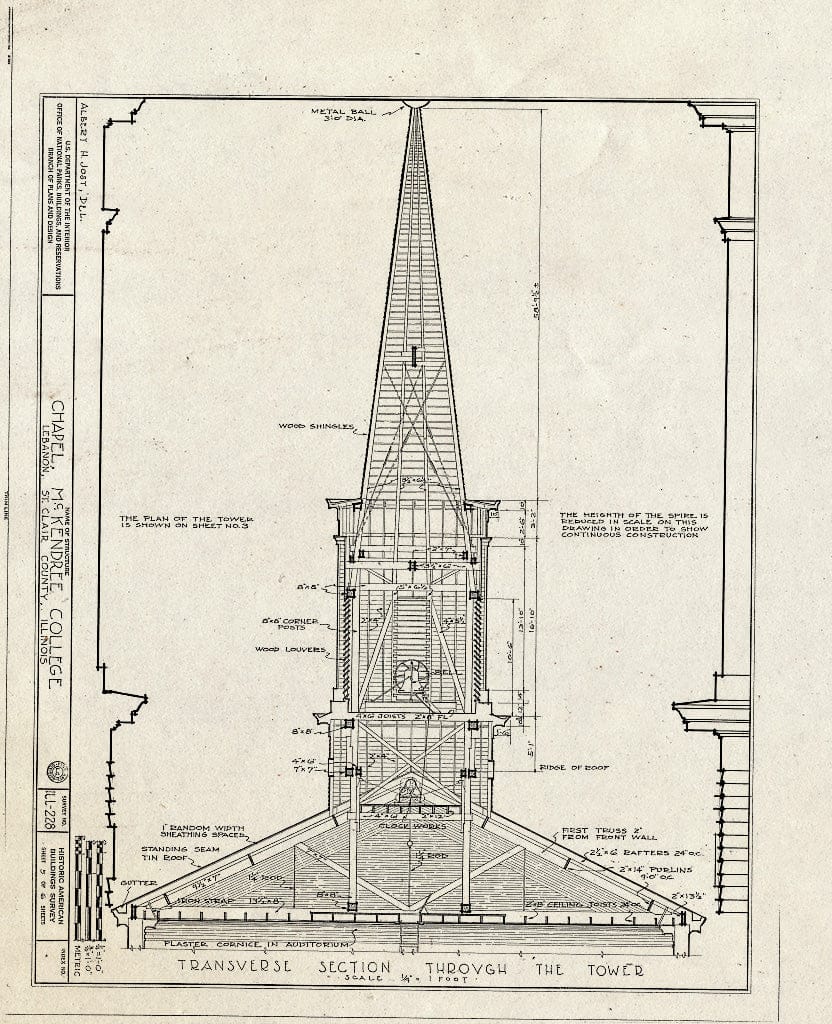 Blueprint HABS Ill,82-LEBA,1B- (Sheet 5 of 6) - McKendree College, Chapel, College Square, Lebanon, St. Clair County, IL