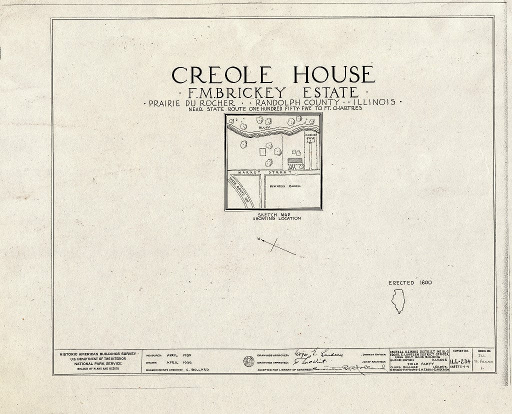 Blueprint HABS Ill,79-PRARO,1- (Sheet 0 of 4) - French (Creole) House, Market Street, Prairie du Rocher, Randolph County, IL