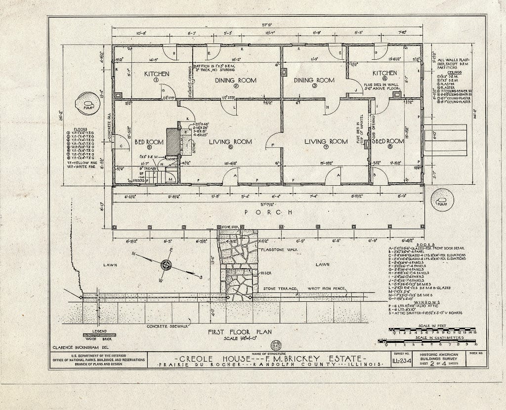 Blueprint HABS Ill,79-PRARO,1- (Sheet 2 of 4) - French (Creole) House, Market Street, Prairie du Rocher, Randolph County, IL