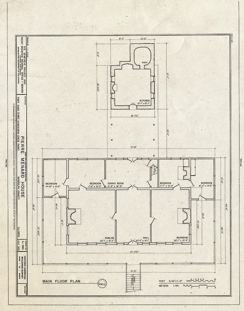 Blueprint HABS Ill,79-FORGA,1- (Sheet 1 of 1) - Pierre Menard House, County Highway 6, Fort Gage, Randolph County, IL
