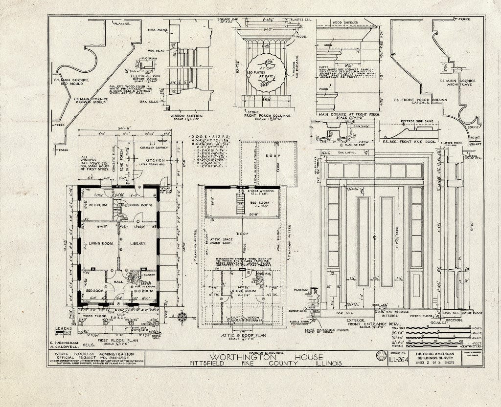 Blueprint HABS Ill,75-PITFI,1- (Sheet 2 of 3) - Worthington House, Franklin & West Washington Streets, Pittsfield, Pike County, IL