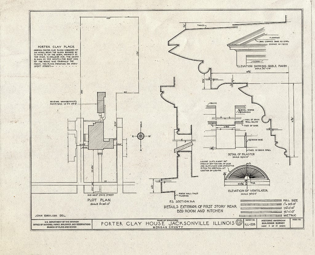 Blueprint HABS Ill,69-JACVI,3- (Sheet 1 of 11) - Porter Clay House, 1019 West State Street, Jacksonville, Morgan County, IL