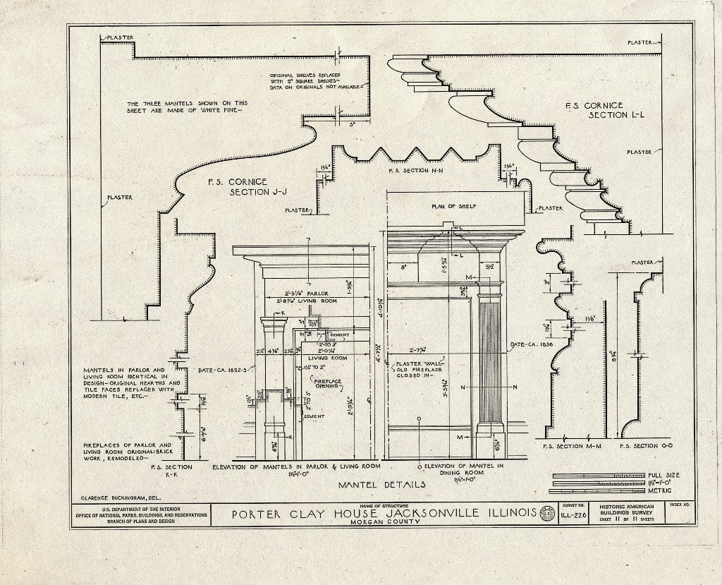 Blueprint HABS Ill,69-JACVI,3- (Sheet 11 of 11) - Porter Clay House, 1019 West State Street, Jacksonville, Morgan County, IL
