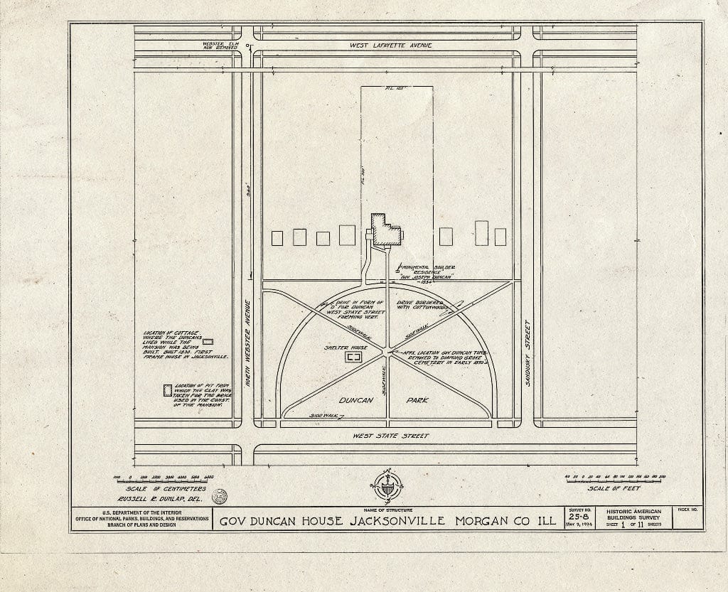 Blueprint HABS Ill,69-JACVI,1- (Sheet 1 of 11) - Governor Joseph Duncan House, 4 Duncan Place, Jacksonville, Morgan County, IL