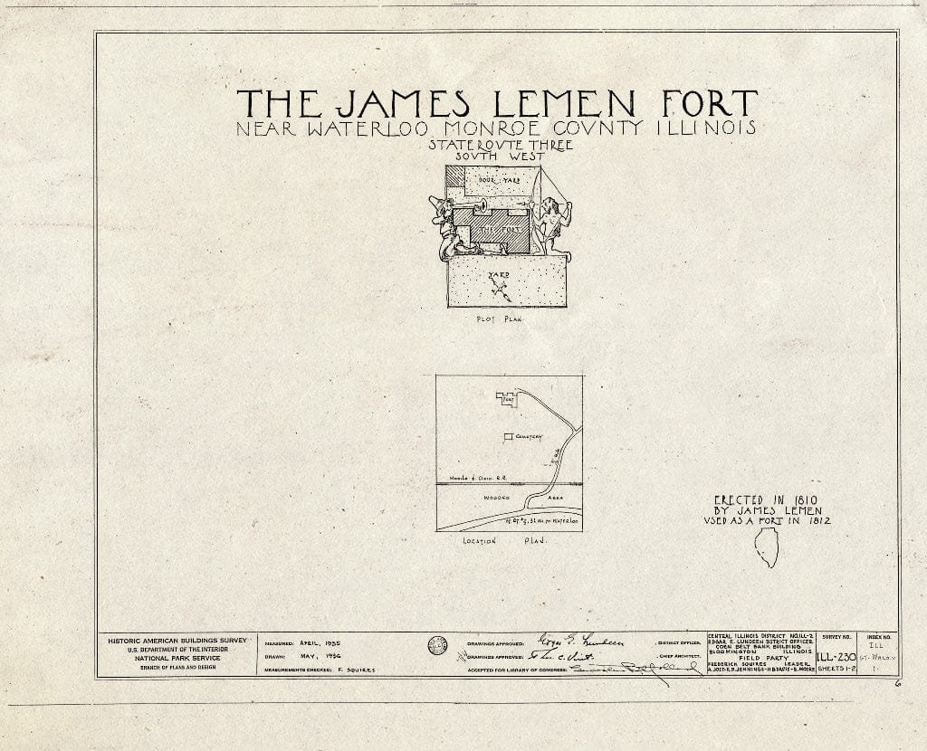 Blueprint HABS Ill,67-WALO.V,1- (Sheet 0 of 2) - James Lemen House, State Highway 3, Waterloo, Monroe County, IL