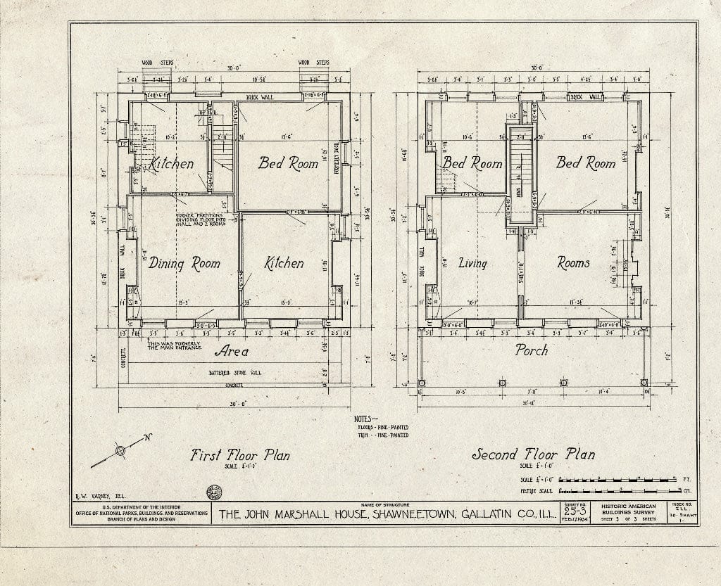 Blueprint HABS Ill,30-SHAWT,1- (Sheet 3 of 3) - John Marshall House, Shawneetown, Gallatin County, IL