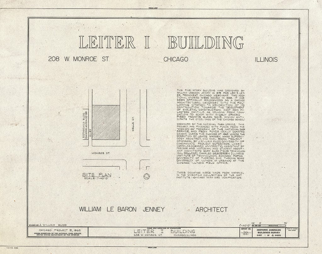 Blueprint HABS Ill,16-CHIG,23- (Sheet 1 of 6) - Leiter I Building, 200-208 West Monroe Street, Chicago, Cook County, IL