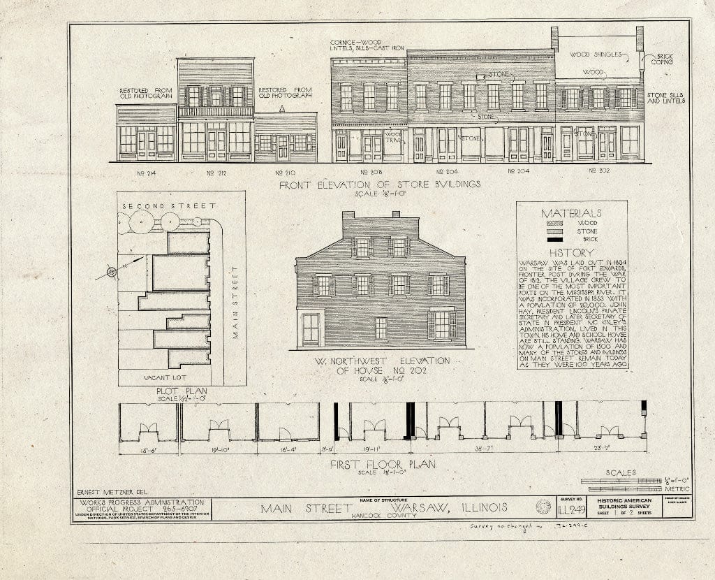 Blueprint HABS Ill,34-WAR,2- (Sheet 1 of 2) - 202-230 Main Street (Commercial Buildings), Warsaw, Hancock County, IL
