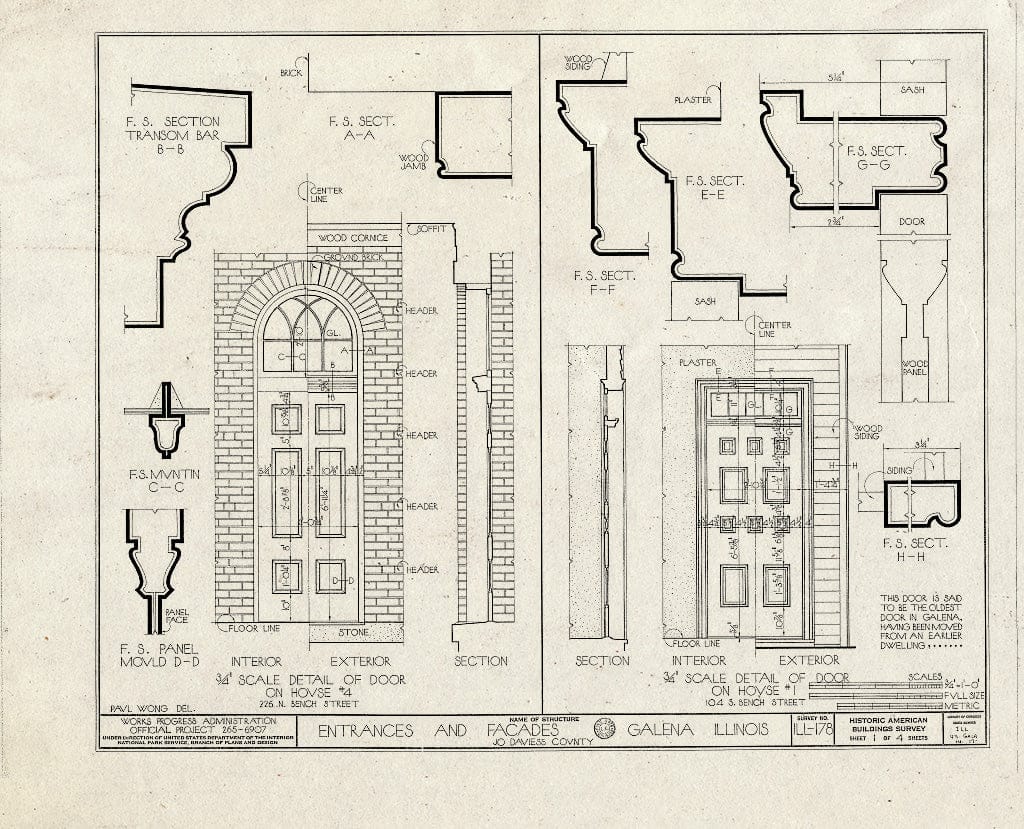 Blueprint HABS Ill,43-Gala,14-27 (Sheet 1 of 4) - Galena Doorways, Galena, Jo Daviess County, IL