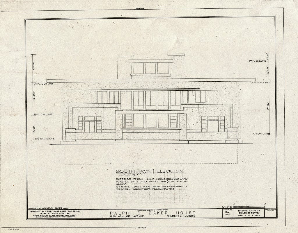 Blueprint HABS Ill,16-WILM,1- (Sheet 6 of 6) - Ralph S. Baker House, 1226 Ashland Avenue, Wilmette, Cook County, IL