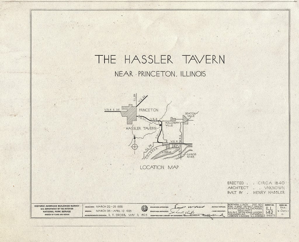 Blueprint HABS Ill,6-DEPU.V,1- (Sheet 0 of 2) - Hassler Tavern, U.S. Route 6, Depue, Bureau County, IL