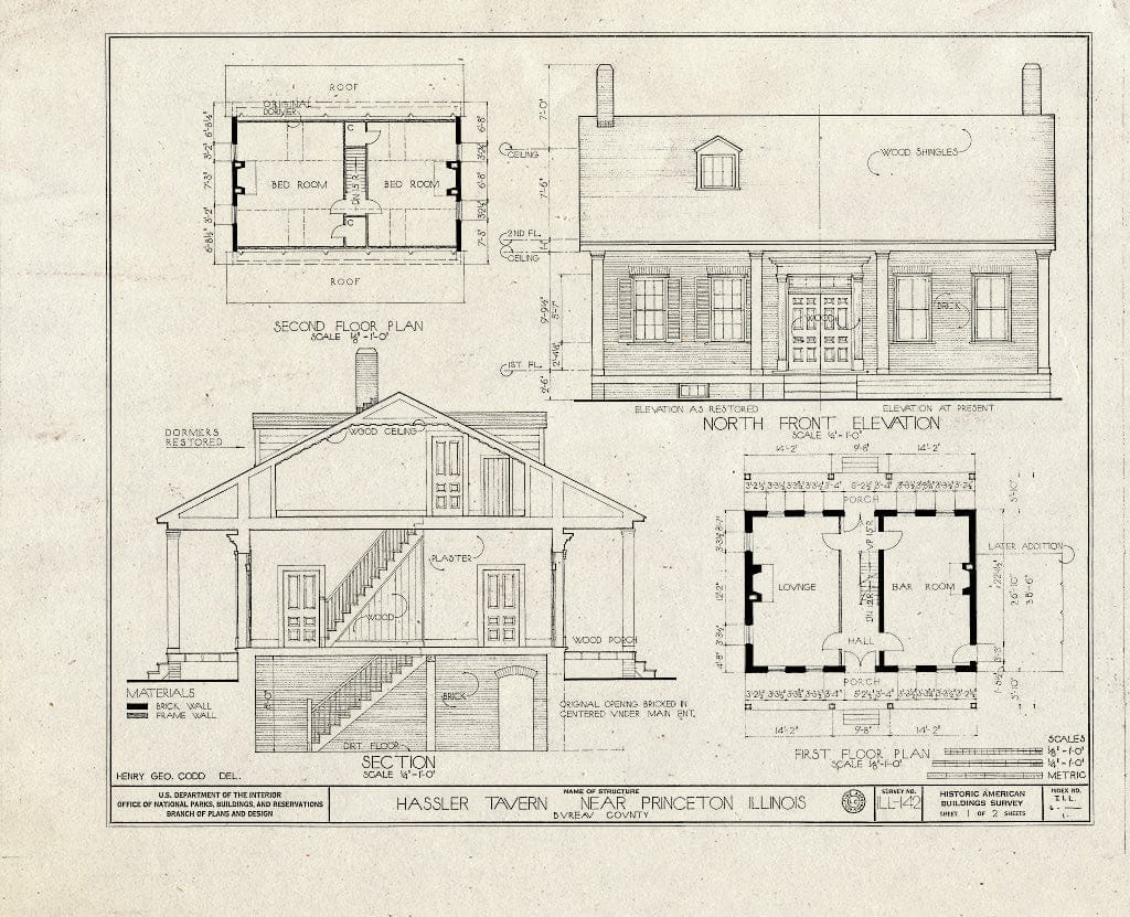 Blueprint HABS Ill,6-DEPU.V,1- (Sheet 1 of 2) - Hassler Tavern, U.S. Route 6, Depue, Bureau County, IL