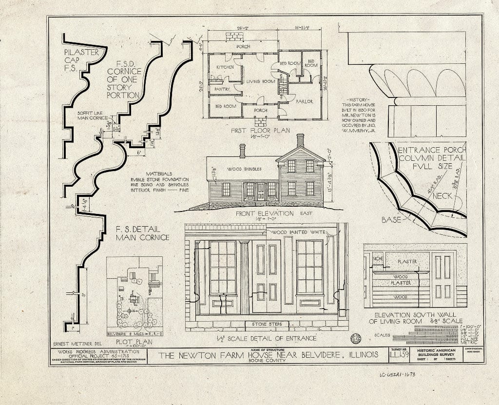 Blueprint HABS Ill,4-,1- (Sheet 1 of 1) - Newton Farmhouse, Belvidere-Kirkland Road, Belvidere, Boone County, IL