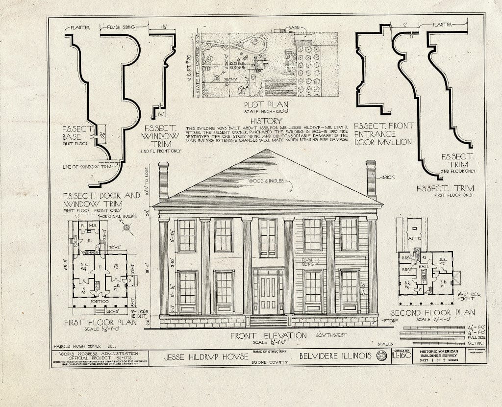 Blueprint HABS Ill,4-BELV,1- (Sheet 1 of 2) - Jesse Hildrup House, 1215 North State Street, Belvidere, Boone County, IL