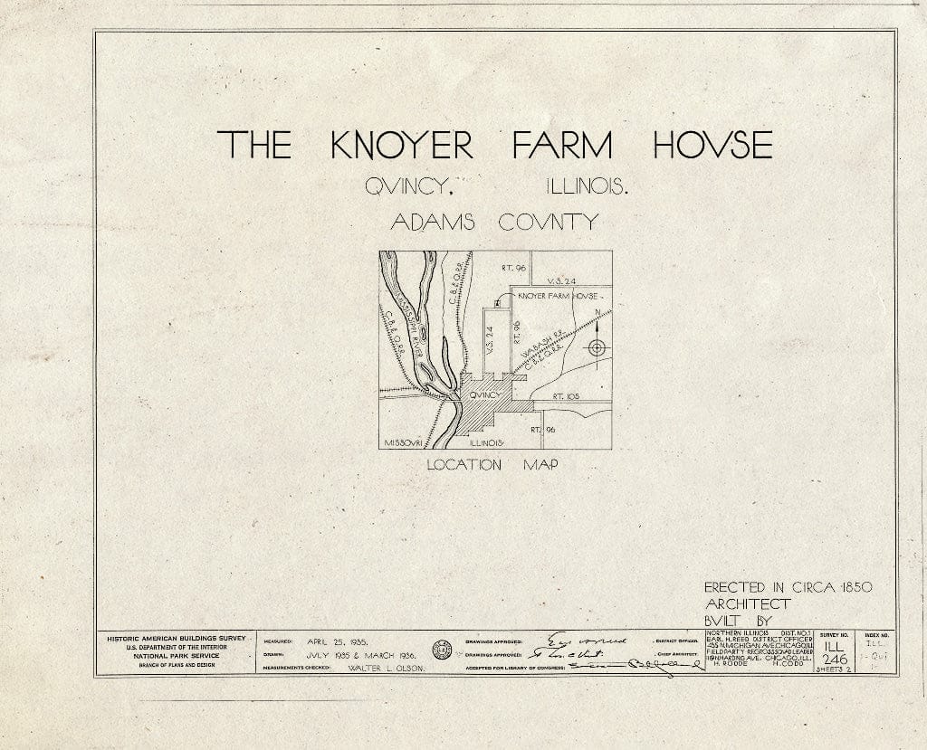 Blueprint HABS Ill,1-QUI,1- (Sheet 0 of 2) - Knoyer Farmhouse, Quincy, Adams County, IL