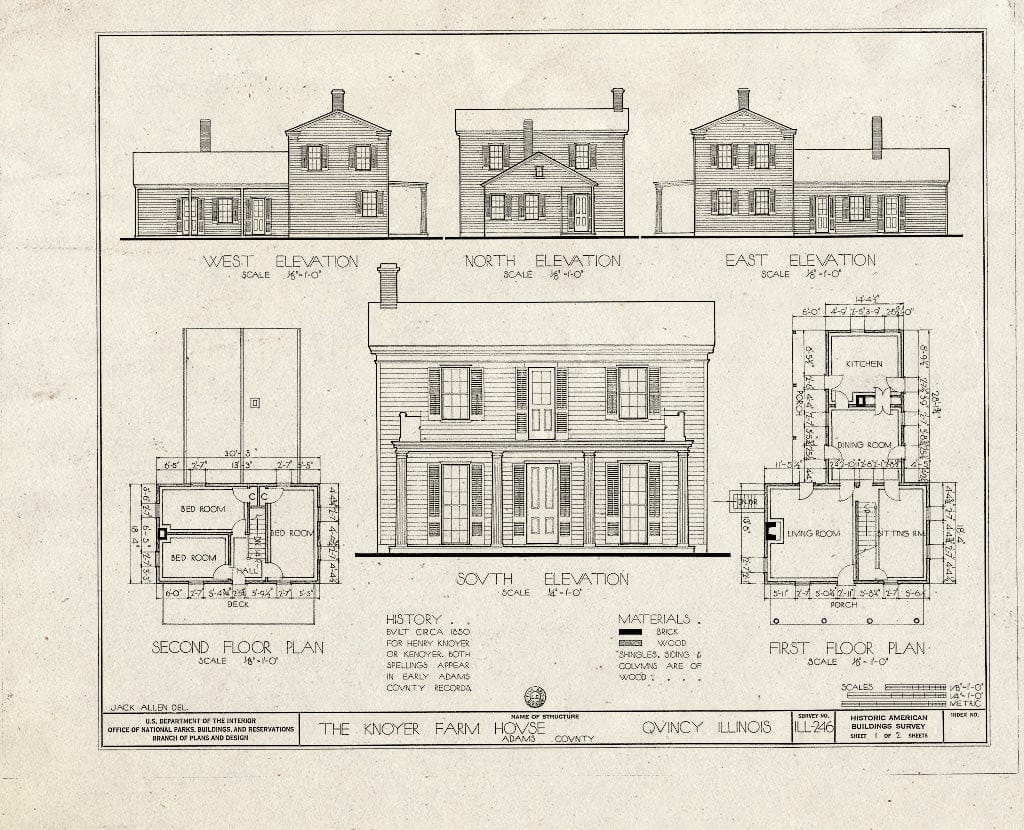 Blueprint HABS Ill,1-QUI,1- (Sheet 1 of 2) - Knoyer Farmhouse, Quincy, Adams County, IL