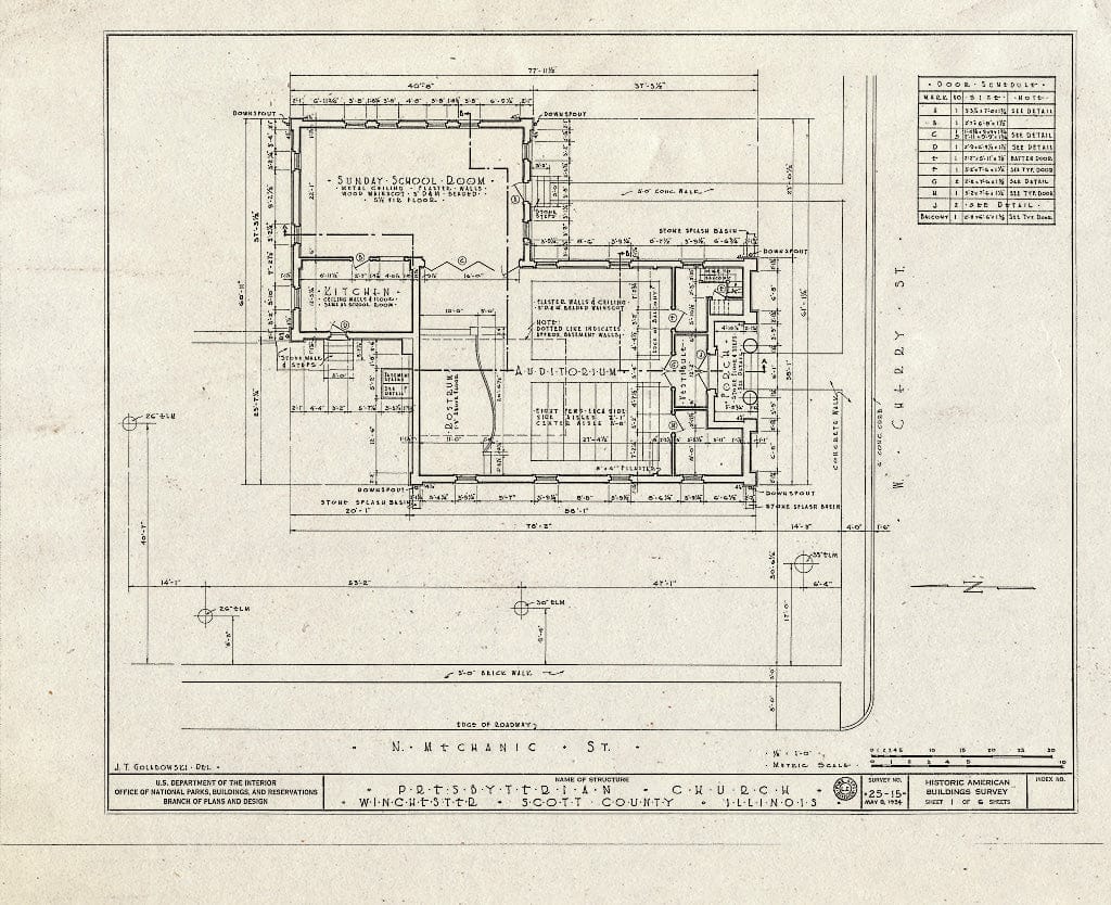 Blueprint HABS Ill,86-Winch,1- (Sheet 1 of 6) - Presbyterian Church, West Cherry & North Mechanic Streets, Winchester, Scott County, IL