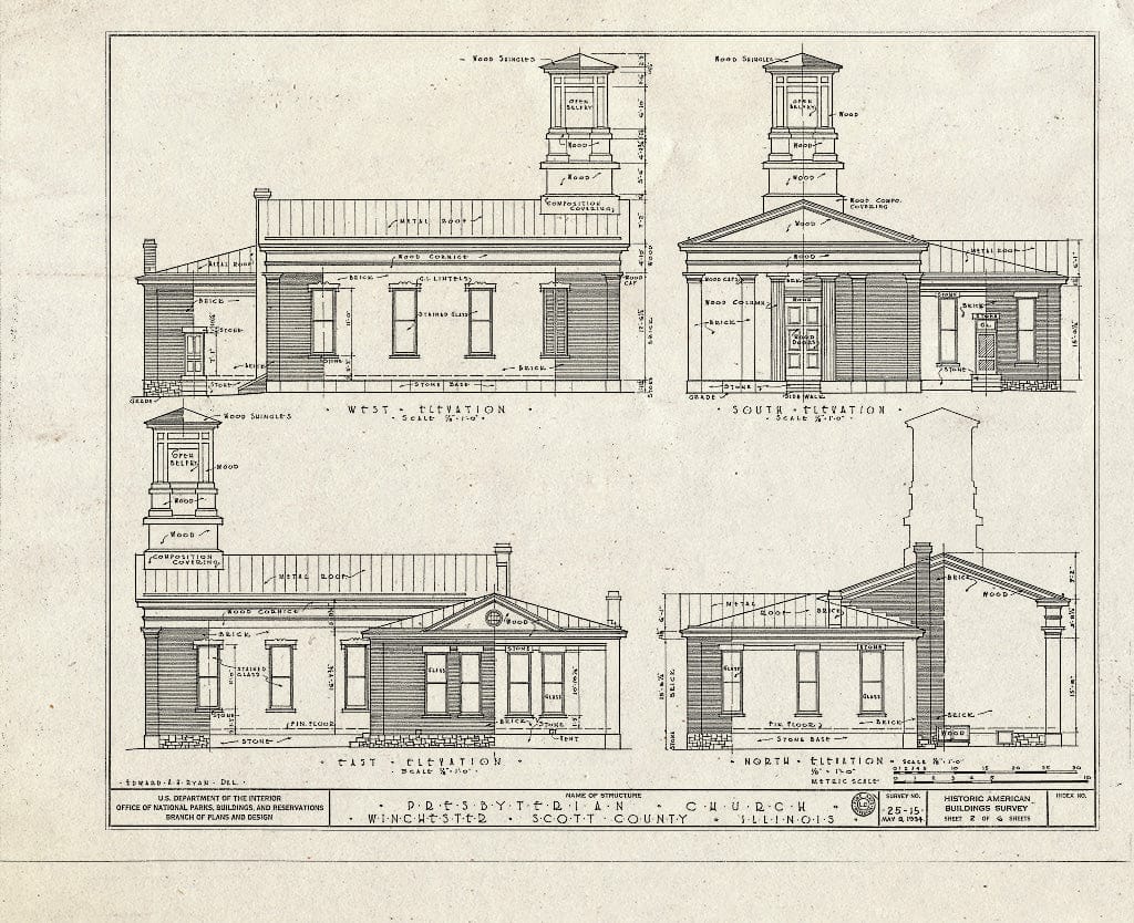Blueprint HABS Ill,86-Winch,1- (Sheet 2 of 6) - Presbyterian Church, West Cherry & North Mechanic Streets, Winchester, Scott County, IL