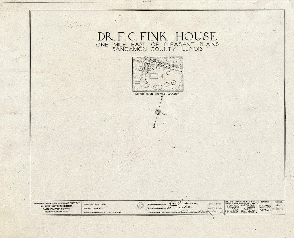 Blueprint HABS Ill,84-PLEP.V,1- (Sheet 0 of 4) - Dr. F. C. Fink House, State Route 125, Pleasant Plains, Sangamon County, IL