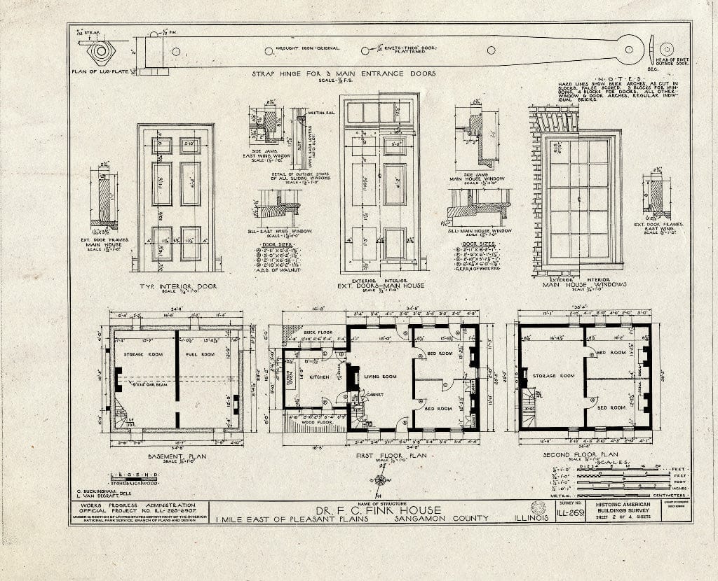 Blueprint HABS Ill,84-PLEP.V,1- (Sheet 2 of 4) - Dr. F. C. Fink House, State Route 125, Pleasant Plains, Sangamon County, IL
