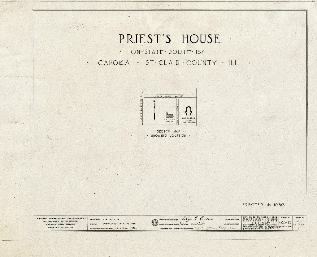 Blueprint HABS Ill,82-CAHO,3- (Sheet 0 of 4) - Priest's House, State Route 157, Cahokia, St. Clair County, IL
