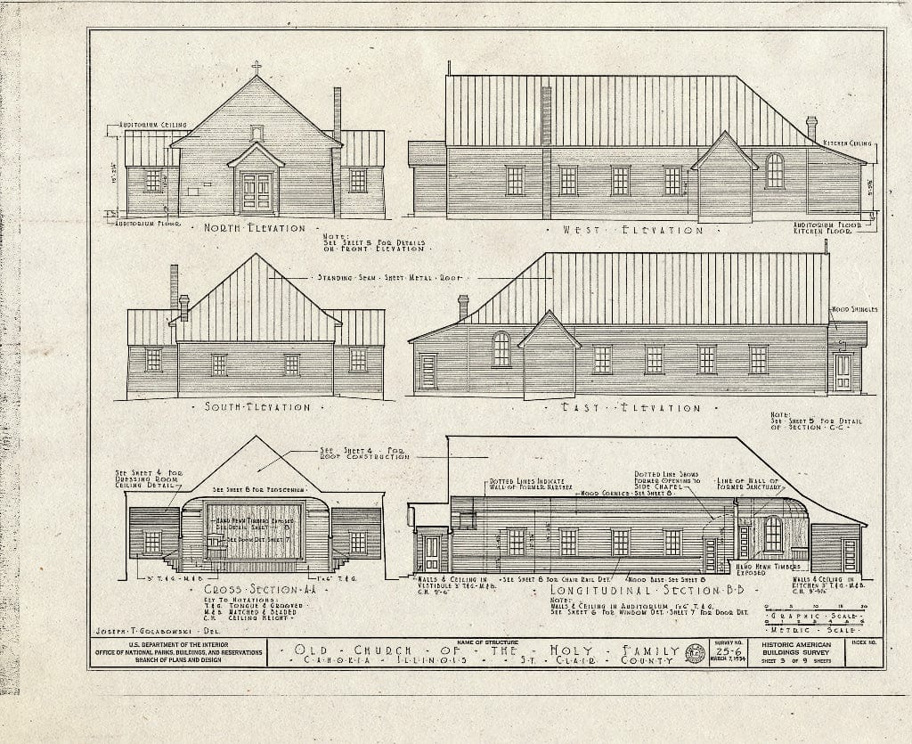 Blueprint HABS Ill,82-CAHO,1- (Sheet 3 of 9) - Church of The Holy Family, State Route 157, Cahokia, St. Clair County, IL