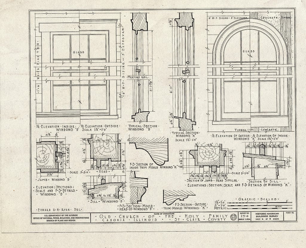 Blueprint HABS Ill,82-CAHO,1- (Sheet 6 of 9) - Church of The Holy Family, State Route 157, Cahokia, St. Clair County, IL