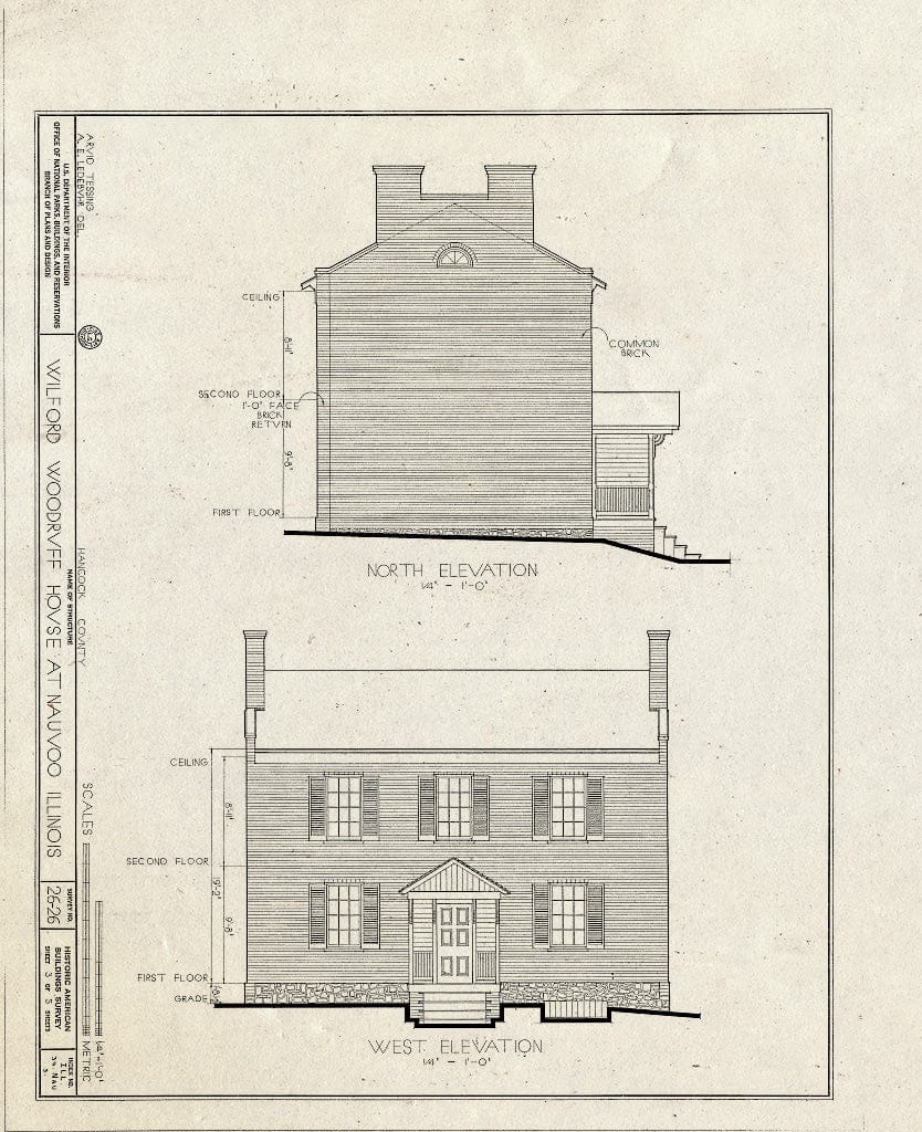 Blueprint HABS Ill,34-NAU,3- (Sheet 3 of 5) - Wilford Woodruff House, Tenth & Hotchkiss Streets, Nauvoo, Hancock County, IL