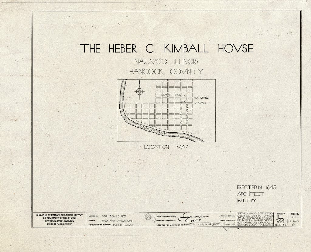Blueprint HABS Ill,34-NAU,5- (Sheet 0 of 3) - Heber C. Kimball House, Ninth & Munson Streets, Nauvoo, Hancock County, IL