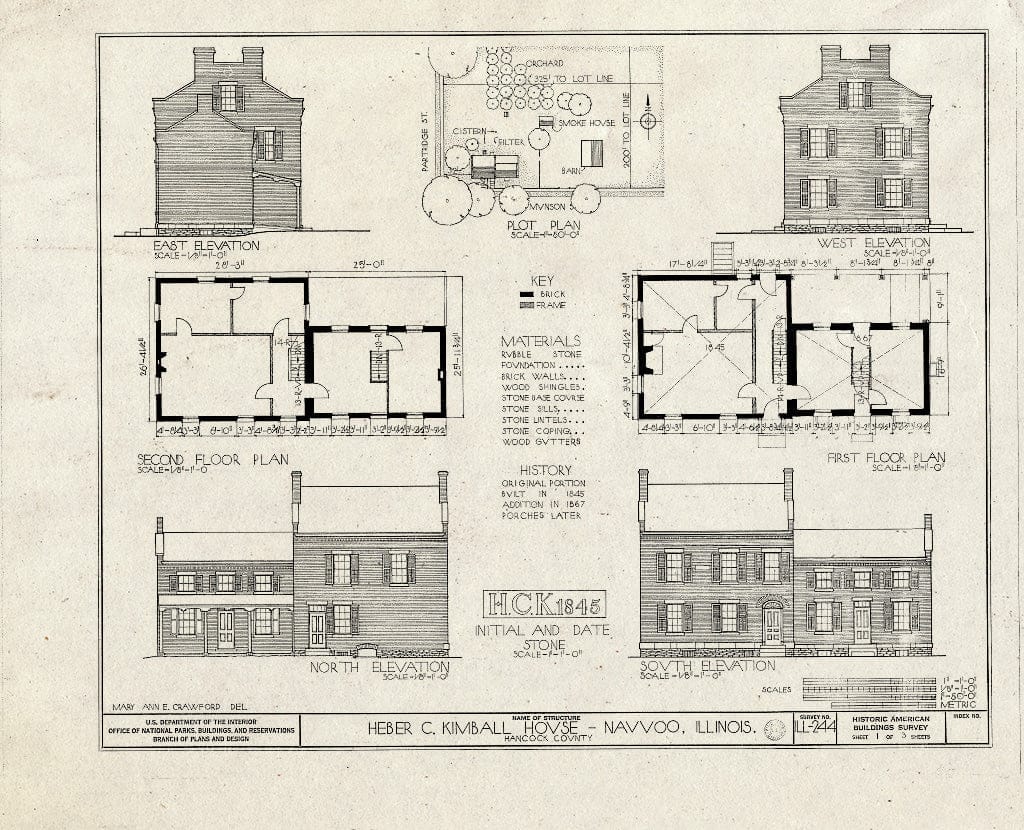 Blueprint HABS Ill,34-NAU,5- (Sheet 1 of 3) - Heber C. Kimball House, Ninth & Munson Streets, Nauvoo, Hancock County, IL