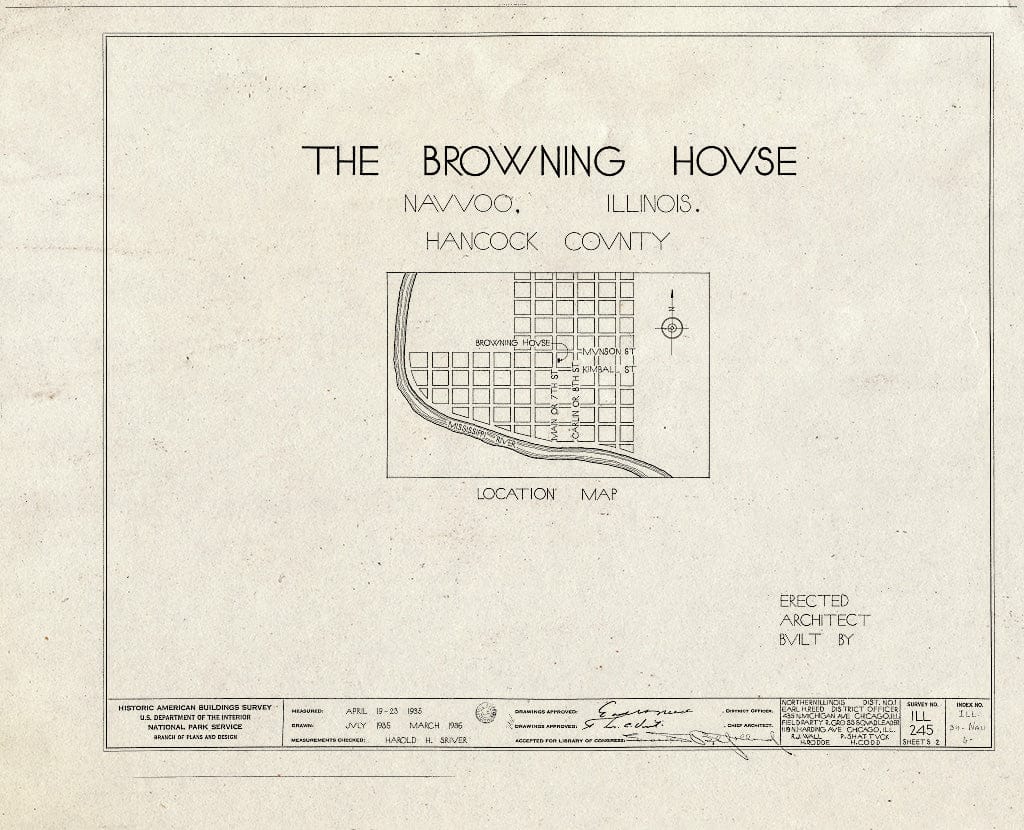 Blueprint HABS Ill,34-NAU,6- (Sheet 0 of 2) - Jonathan Browning House, Main Street, Nauvoo, Hancock County, IL