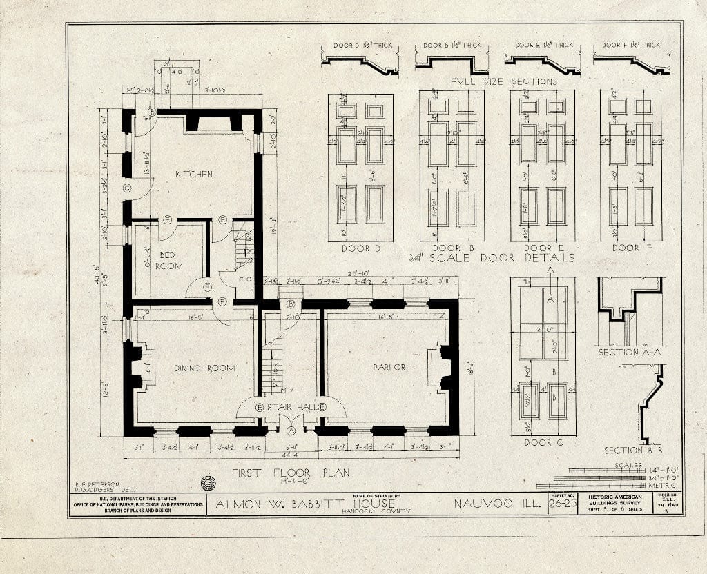 Blueprint HABS Ill,34-NAU,2- (Sheet 3 of 6) - Almon W. Babbitt House, Main & Kimball Streets, Nauvoo, Hancock County, IL