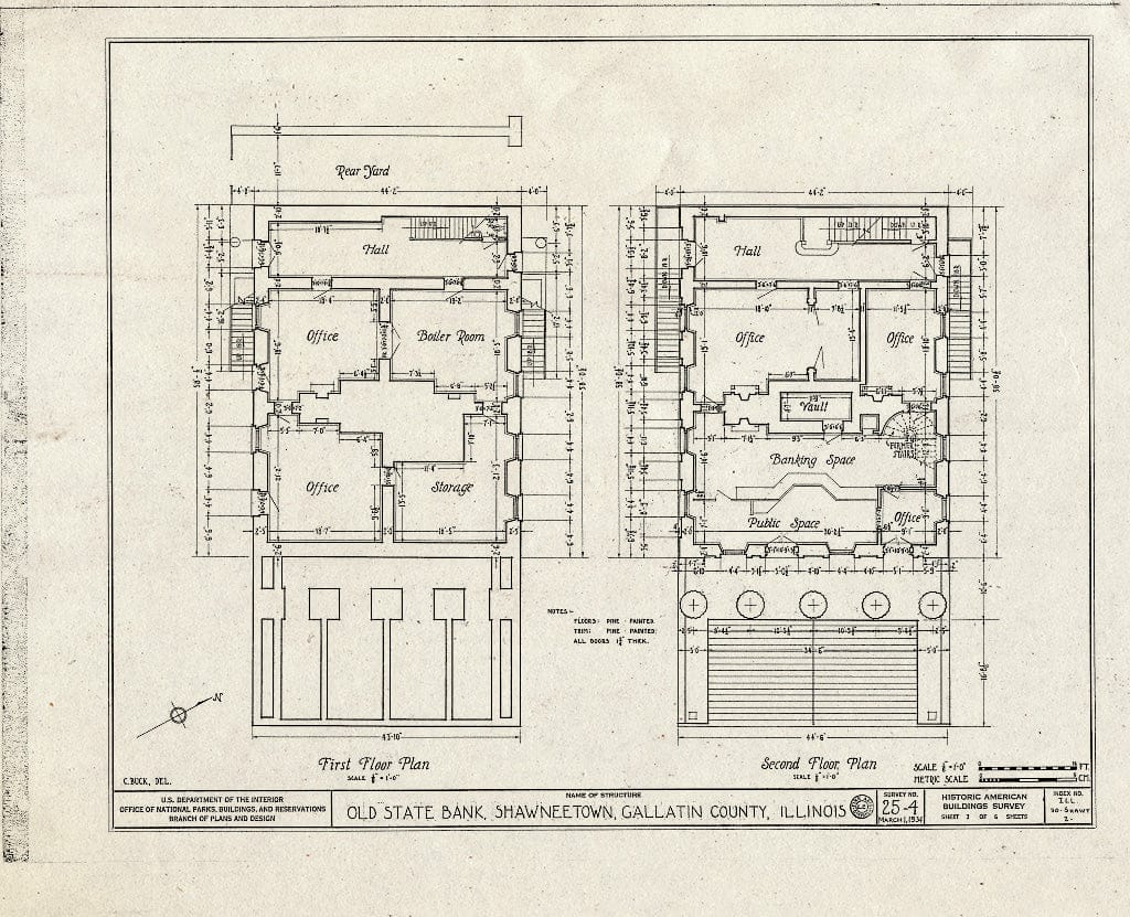Blueprint HABS Ill,30-SHAWT,2- (Sheet 3 of 6) - Old State Bank, Main Street & Route 13, Shawneetown, Gallatin County, IL