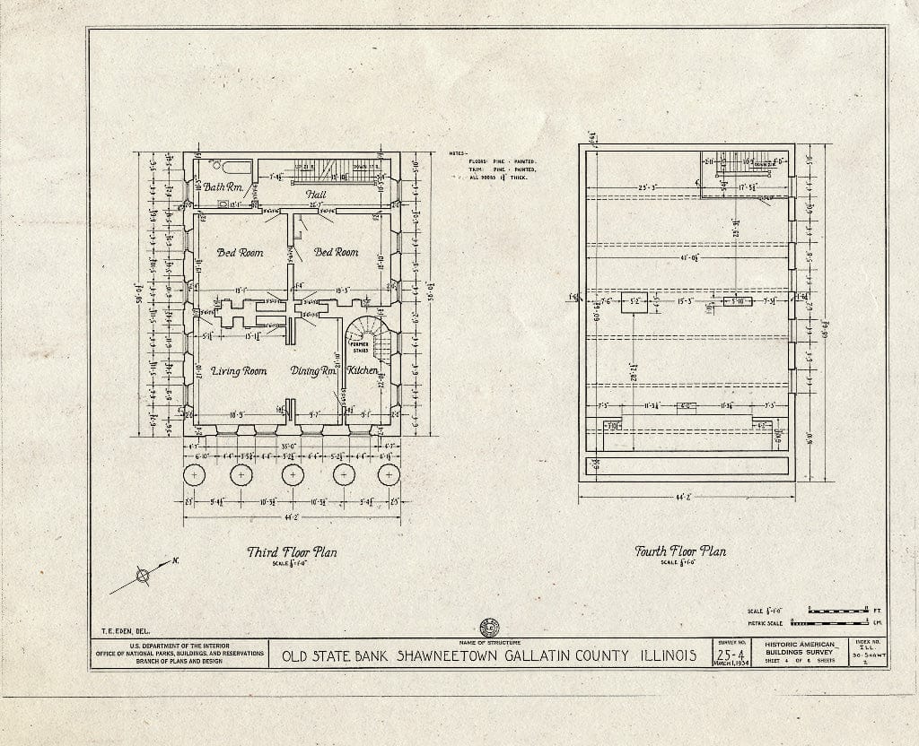 Blueprint HABS Ill,30-SHAWT,2- (Sheet 4 of 6) - Old State Bank, Main Street & Route 13, Shawneetown, Gallatin County, IL